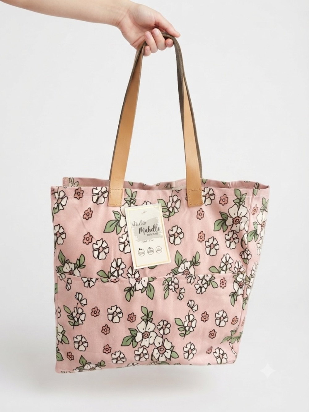 Studio Mabelle Pink Floral Canvas Tote Reusable Bag 14x14x6 NWT